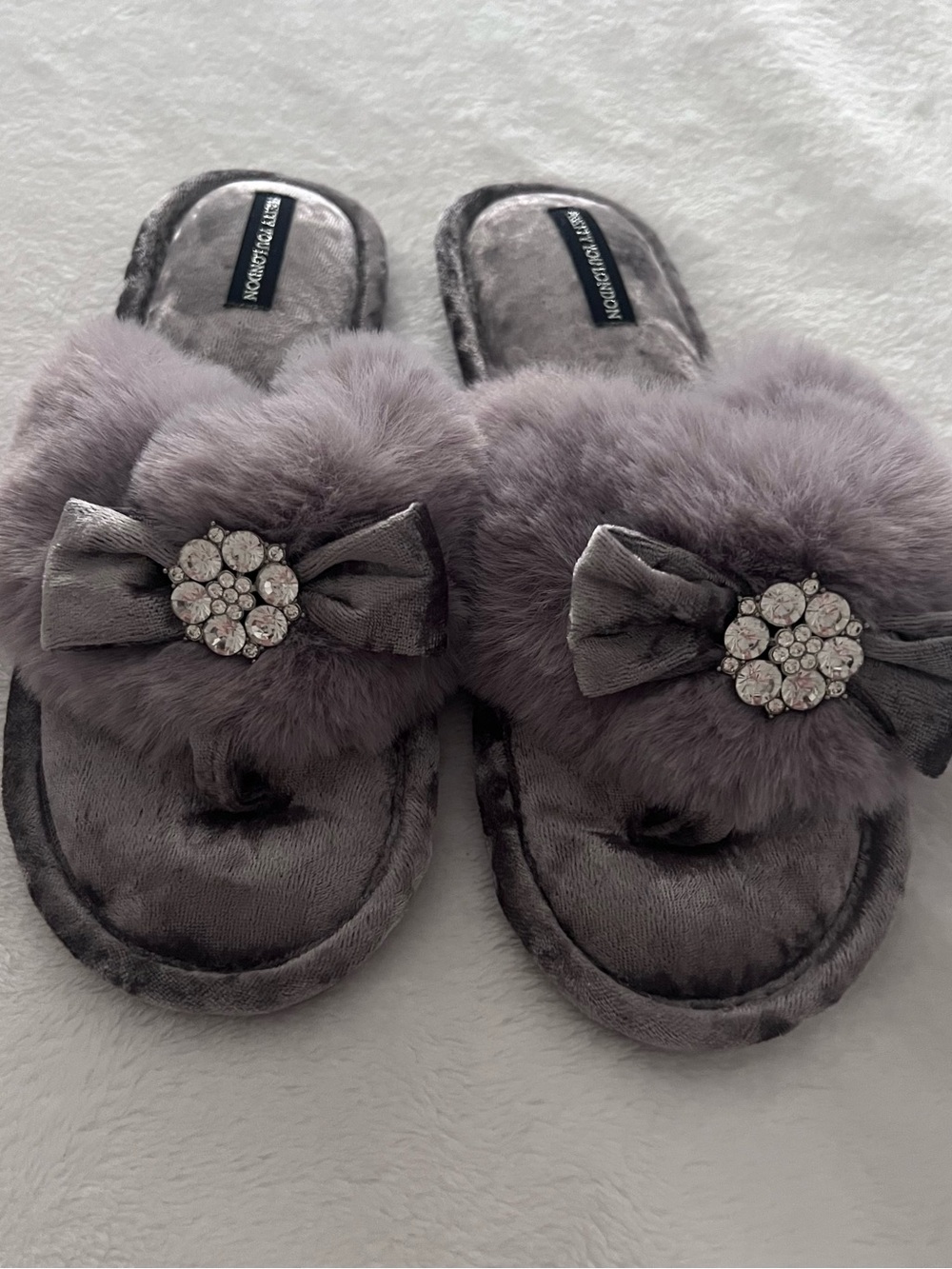 Pretty You London Plush Bow-Toe Slippers